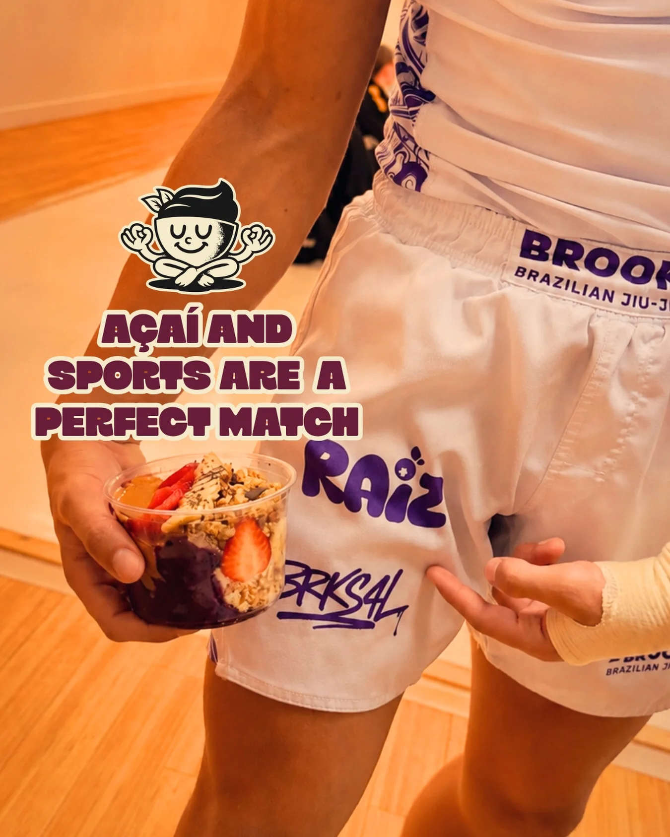 RAIZ açaí bowl and Brooks training shorts